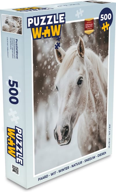 Puzzel Paard - Wit - Winter - Natuur - Sneeuw - Dieren - Legpuzzel - Puzzel 500 stukjes