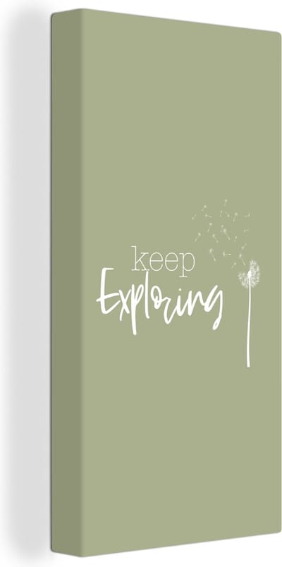 Canvas Schilderij Spreuken - Quotes - Keep exploring - Bloemen - 20x40 cm - Wanddecoratie