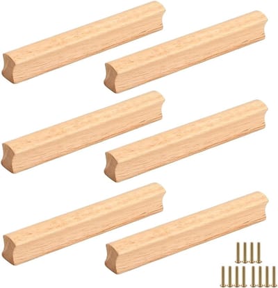 Houten Meubelhandgrepen, Stevige Houten Ladehandgrepen met Schroefgaten 96 mm voor Keuken, Badkamer en Kantoor, Set van 6
