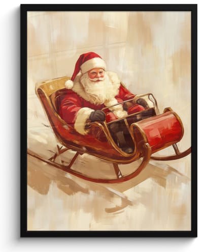 Poster in lijst - Fotolijst 50x70 cm - Posters - Kerst - Slee - Kerstman - Posterlijst zwart - Decoratie - Wanddecoratie woonkamer - Muurdecoratie slaapkamer - Kerstversiering - Kerstdecoratie voor binnen - Kerstmis