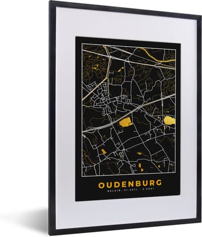 Fotolijst incl. Poster - Kaart - Oudenburg - Plattegrond - Goud - Stadskaart - 30x40 cm - Posterlijst