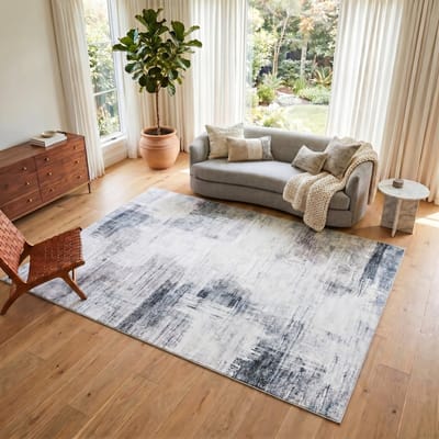 TAPISO Venezia Vloerkleed Woonkamer Laagpolig Blauw Grijs Abstract Modern Antislip Tapijt Slaapkamer Eetkamer Gang Oeko-Tex 80x150