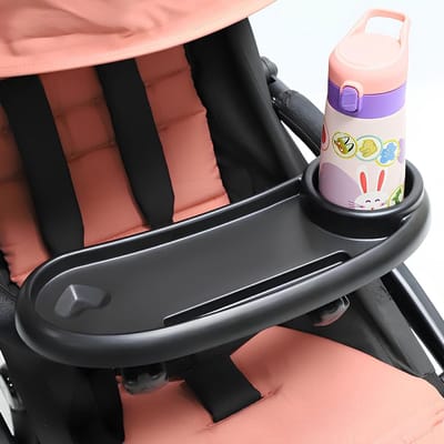 3-in-1 Verwijderbare Kinderwagen Tray met 360° Draaiende Bekerhouder en Snackbak voor Buitenactiviteiten, Kinderwagen Accessoires