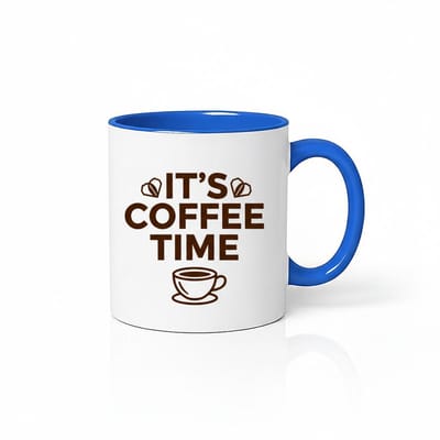 It's Coffee Time Mok | Keramische Koffiebeker met Tekst | Blauw Wit Design | Koffieliefhebber Cadeau