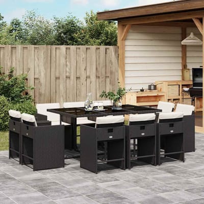 vidaXL - 11-delige - Tuinset - met - kussens - poly - rattan - zwart