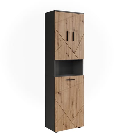 Vicco Hoge kasten Irma, Antraciet/Goudkleurig Eiken, 50 x 172 cm met 3 deuren