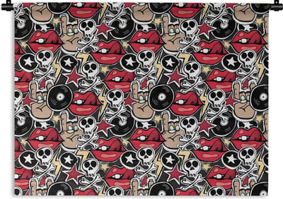 Wandkleed - Wanddoek - Rock - Rock 'n roll - Patroon - Doodshoofd - 120x90 cm - Wandtapijt