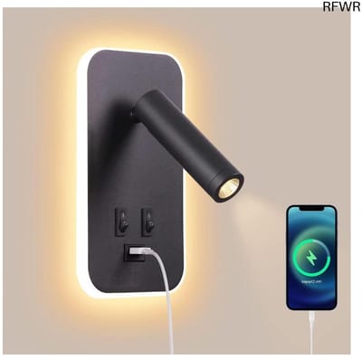 RFWR® Moderne LED Leeslamp met USB-Oplaadstation - Verstelbare Wandlamp voor Slaapkamer