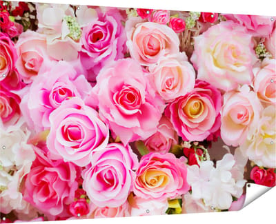 Gards Tuinposter Roze Rozen Achtergrond - Bloemen - 180x120 cm - Tuindoek - Tuindecoratie - Wanddecoratie buiten - Tuinschilderij
