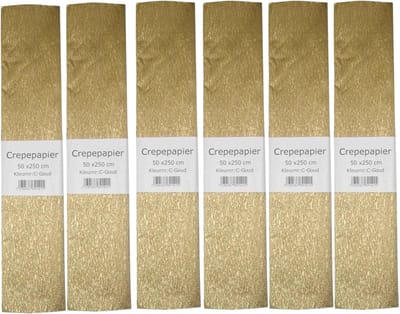 Crepe papier platte vellen - 6x - metallic goud - 250 x 50 cm - Knutselen met papier - Knutselspullen