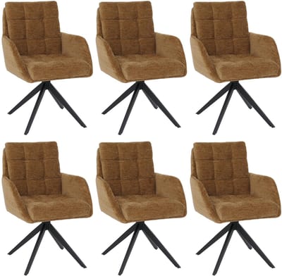 Set van 6 eetkamerstoelen MCW-Q36, draaibare keukenstoel met automatische terugloop, chenille (680 g/m²) Oeko-Tex-gecertificeerd metaal MVG ~ mosterdgeel