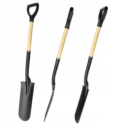 KADAX Spade, drainagespade met D-handgreep, schep van staal, punt schep met steel van hout, tuinspade voor het graven van gaten graven, planten van bomen, struiken (120 cm)