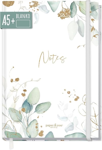 SnelShoppen - Notitieboek A5+ Blanco met Elastiek - Bladgoud - 156 Pagina's - Duurzaam & Klimaatvriendelijk - Journal, Schetsboek, Dagboek - Perfect v