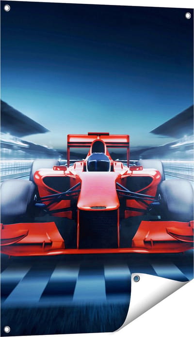 Gards Tuinposter Formule 1 Auto bij de Finish - Rood - 60x90 cm - Tuindoek - Tuindecoratie - Wanddecoratie buiten - Tuinschilderij