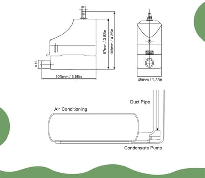 Dailygoods- Condensaatpomp Automatische Wateropvoerpomp - Laag Geluidsniveau - Ventilatiegatontwerp - Geschikt voor 1-3P Wandgemonteerde Machines - Maximaal Debiet 24 l/u - Watertank 0,07 Liter - Afvoerpomp