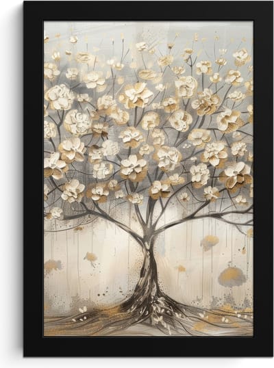 Poster in lijst - Fotolijst 20x30 cm - Posters - Boom - Beige - Goud - Verflook - Grijs - Posterlijst zwart - Decoratie - Wanddecoratie woonkamer - Muurdecoratie slaapkamer