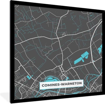 Fotolijst incl. Poster - Stadskaart – Grijs - Kaart – Comines Warneton – België – Plattegrond - 40x40 cm - Posterlijst