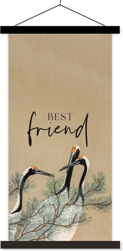 Posterhanger incl. Poster 40x80 cm - Schoolplaat - Japandi - Vriendschap - Quotes - Spreuken - Best friend - Textielposter - Zwarte latten