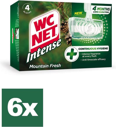 WC NET Intense Toiletblokjes Mountain Fresh - 6 x 4 stuks - Hygiëne - Anti-Kalk - Voordeelverpakking