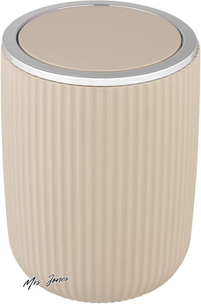 Mrs. Jones Prullenbak met klapdeksel beige 2 liter vuilnisbak voor badkamer afvalemmer van hoogwaardige kunststof met plastische vormgeving en gestructureerd oppervlak Ø 145 × 20 cm .