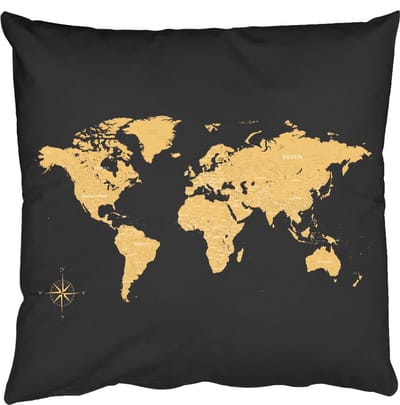 Sierkussens - Kussentjes Woonkamer - 50x50 cm - Wereldkaart - Beige - Zwart