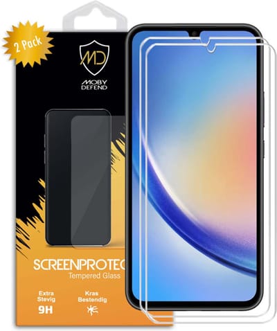 2-Pack MobyDefend Screenprotectors - Geschikt voor Samsung Galaxy A34 - Case-Friendly Screensavers - Gehard Glas