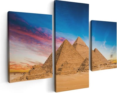 Artaza Canvas Schilderij Drieluik Egyptische Piramides bij Zonsondergang - 90x60 - Foto Op Canvas - Canvas Print