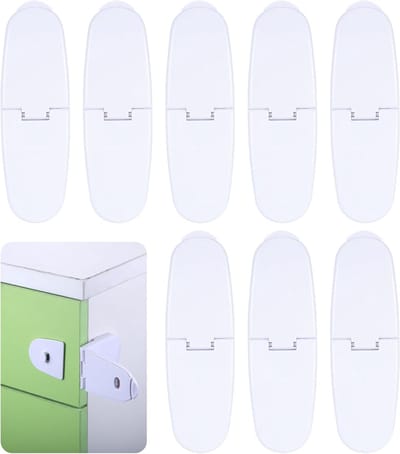 Veiligheidsloten voor Kinderen - 8 Stuks, Babyproof Kasten- en Ladebeveiliging, Eenvoudig te Monteren zonder Boren, Wit, Ideaal voor Keuken en Badkamer