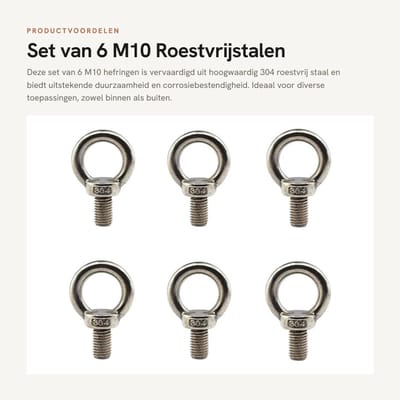 Dailygoods- Oogbout M10 - 304 Roestvrij Staal - Pack van 6 stuks - Nauwkeurige Draad - Antiroest - Duurzaam Gebruik - Bevestigingsring