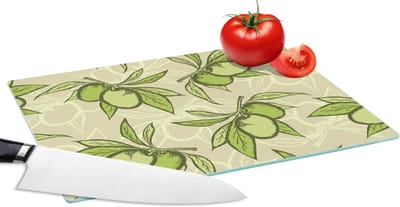 Glazen Snijplank - 28x20 - Olijf - Bladeren - Vegan - Design - Vintage - Snijplanken Glas