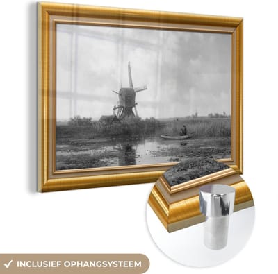 MuchoWow® Glasschilderij 60x40 cm - Schilderij acrylglas - Schilder - Kunst - Goud - Lijsten - Foto op glas - Schilderijen