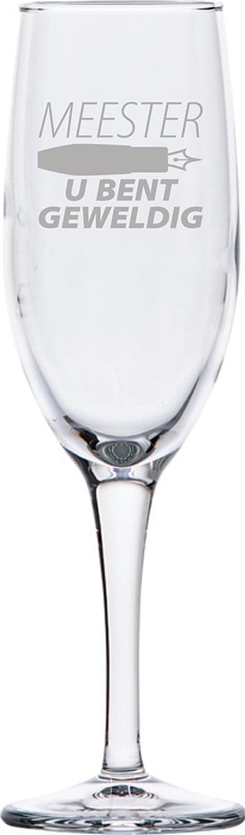 Gegraveerde Champagneglas 16,5cl Meester u bent geweldig