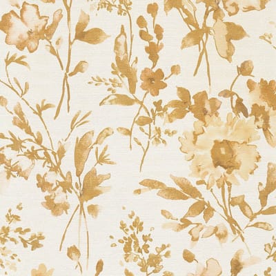 Bloemen behang Profhome 790614-GU vliesbehang hardvinyl warmdruk in reliëf licht gestructureerd met bloemmotief en metallic effect crème goud beige 5,33 m2