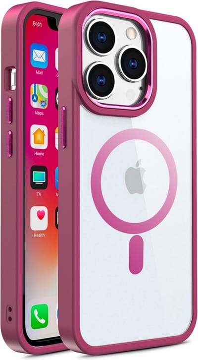 geschikt voor iPhone 14 Hoesje Transparant geschikt voor Magsafe - Shockproof Beschermhoesje met Magneetring - Clear Hybrid Magnetische Case transparant/paars- geschikt voor iPhone 14
