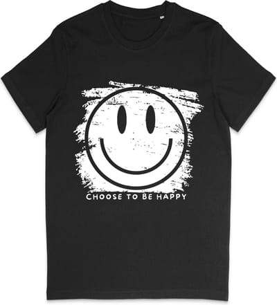 Zwart Dames en Heren T Shirt - Grappige Smiley Print Choose to be Happy Quote - Maat XS