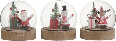 J-Line Decoratieve stolp Kerstman/Rendier/Sneeuwman - hout/glas - mix - 3 st. - LED lichtjes