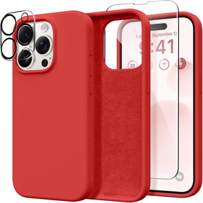 Solid hoesje Soft Touch Liquid Silicone Flexible TPU Rubber + Screenprotector - Camera Lens - Geschikt voor: iPhone 16 Pro - Rood