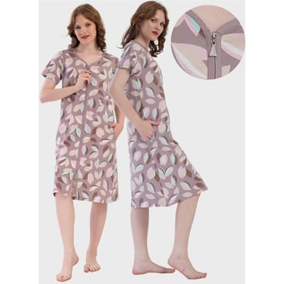Robe de chambre en coton pour femme à fermeture éclair avec poches Vienetta M Déboutonnée gray