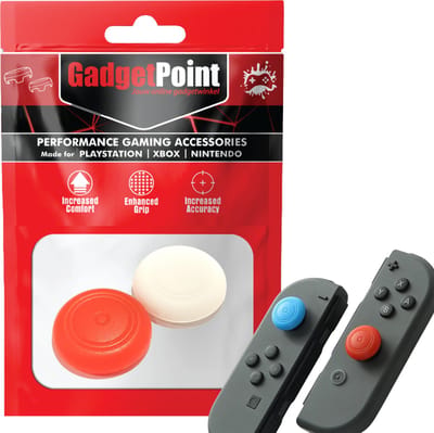 Gadgetpoint - Thumb Grips voor Nintendo Switch Joy-Con Controllers - Gaming Thumbgrips - Performance Anti-Slip Thumbsticks - Bescherming Accessoires - Thumbgrips Wit/Rood