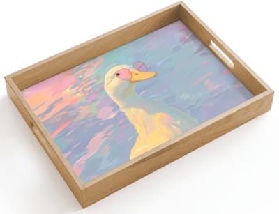 Dienblad hout 40x30 cm - Schootdienblad - Eend - Zonnebril - Water - Borrelplank rechthoek - Plateau dienbladen