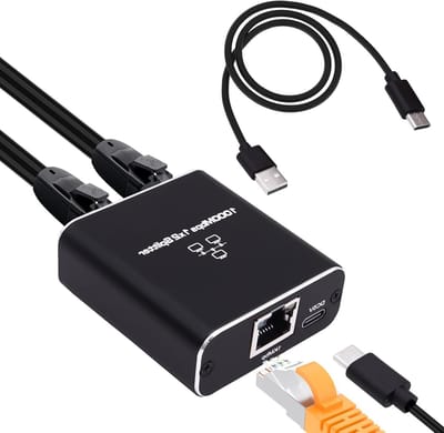 Ethernet Splitter - Netwerk Adapter - Internet Verdelen - Gigabit Snelheid - 1000 Mbps - Zwart