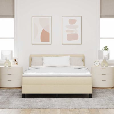vidaXL - Boxspring - bed - met - kussen - met - hoofdeinde - Crème - 140 - x - 190 - cm - Stof