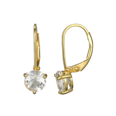 Cavill - Zilveren Oorbellen met Witte Topaas - 925 Sterling Zilver Verguld - Braziliaanse Topaas 1,394 ct - Ronde Slijpvorm, Elegante Damesoorbellen