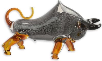 Grijze Stier - Glazen beeld - Murano Stijl Sculptuur - 29.7 cm hoog