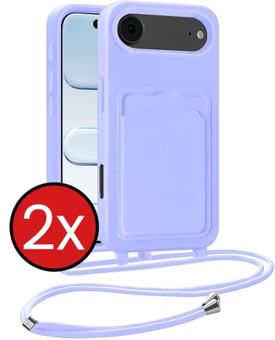 Hoesje Geschikt voor iPhone Air Hoesje Met Telefoonkoord en Pasjeshouder Siliconen - Hoes Geschikt voor iPhone Air Hoesje Met Kaarthouder Case - Lila - 2 PACK