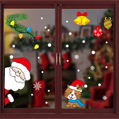 Raamstickers - Kerst -Stickers - Kerststickers - Raamdecoratie - Herbruikbaar - Kinderen - Kerstversiering - Gekleurd - 30 Stuks