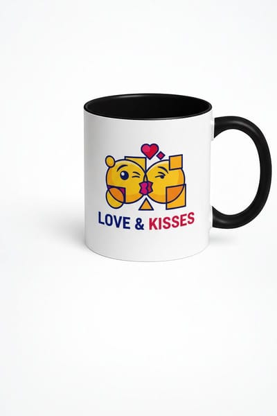 Liefde & Kusjes Emoji Mok | Romantische Beker met Zoenende Emoticons | Uniek Valentijn Cadeau
