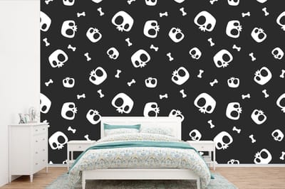 Behang - Fotobehang Patronen - Skull - Skelet - Bot - Jongen - Jongetje - Kinderen - Kids - Breedte 360 cm x hoogte 240 cm