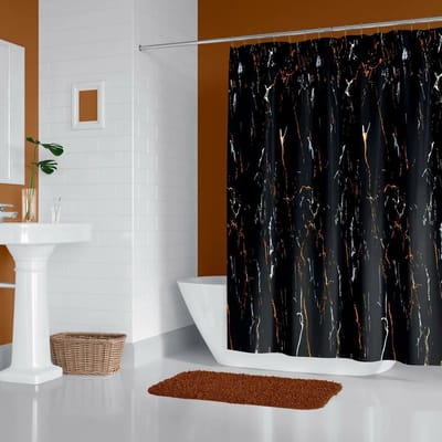 Casabueno 6801 - Marble Zwart Douchegordijn 120x200 cm - Badkamer Gordijn - Shower Curtain - Waterdicht - Sneldrogend en Anti Schimmel -Wasbaar en Duurzaam