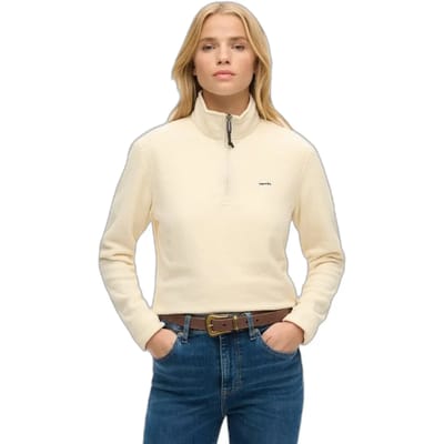 Superdry Korte Polar Fleecetrui met Halve Rits Crème Grootte: 36